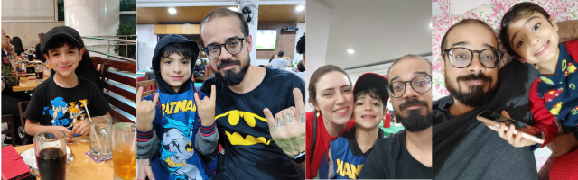 Montagem de fotos de Oliver com seu tio.