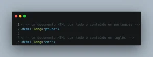 Print do VSCode com dois exemplos: o primeiro com o idioma definido em português (pt-br) e outro em inglês (en)