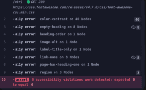Erros de acessibilidade encontrados pelo Cypress