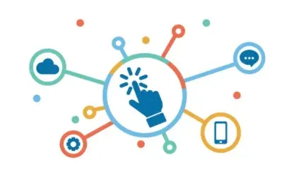 Ilustração de um cursor mouse conectando com outros recursos na rede
